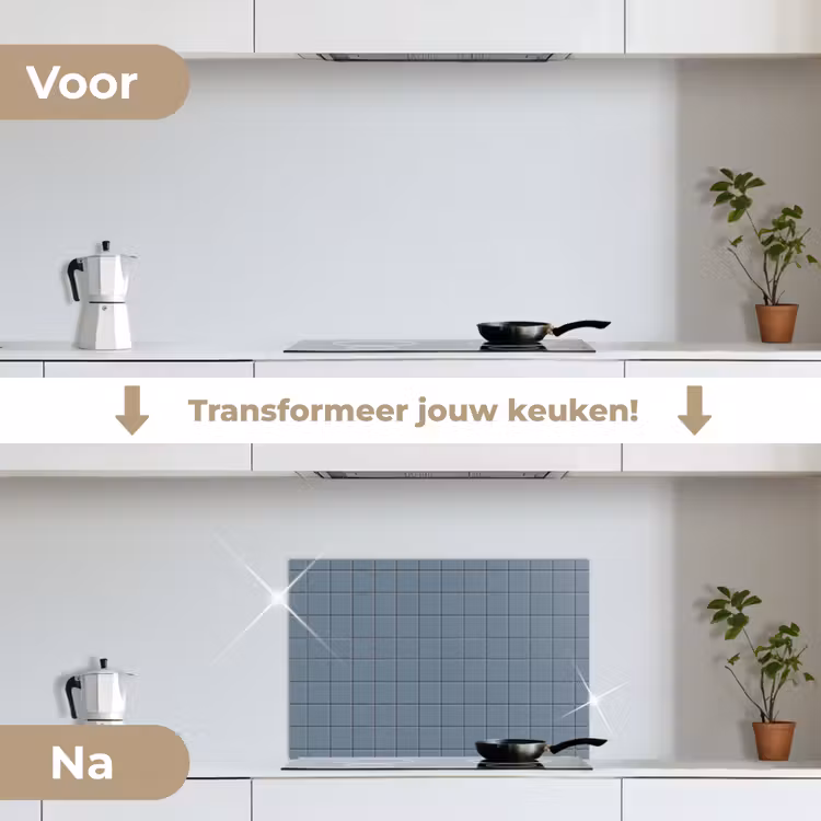 Patroon - Tegel - Blauwgrijs keuken achterwand spatscherm klein 900 -voor_na_NL