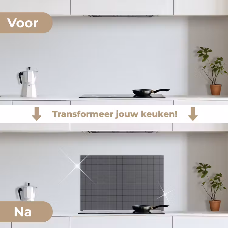 Patroon - Tegel - Grafiet - Grijs keuken achterwand spatscherm klein 900 -voor_na_NL