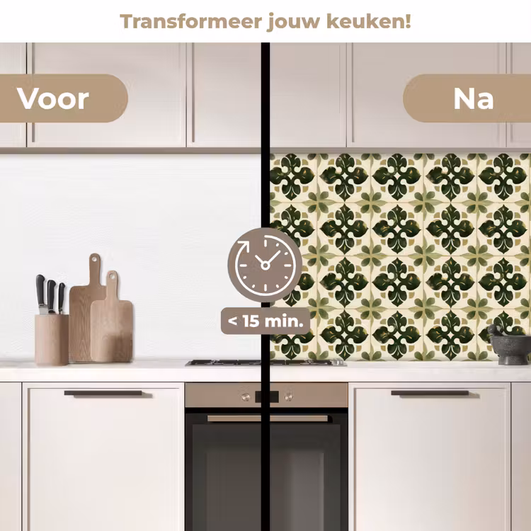 Patroon - Tegel - Groen keuken achterwand 2 middel 871 -voor-na2_NL