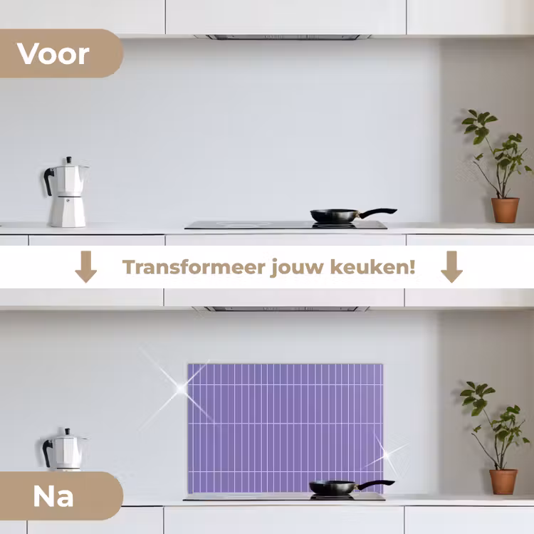 Patroon - Tegel - Lila keuken achterwand spatscherm klein 900 -voor_na_NL