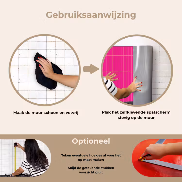Patroon - Tegel - Magenta - Roze keuken achterwand spatscherm klein 900 -gebruiksaanwijzing_NL