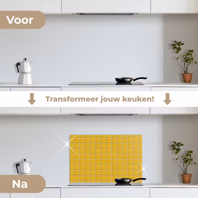 Patroon - Tegel - Okergeel keuken achterwand spatscherm klein 900 -voor_na_NL