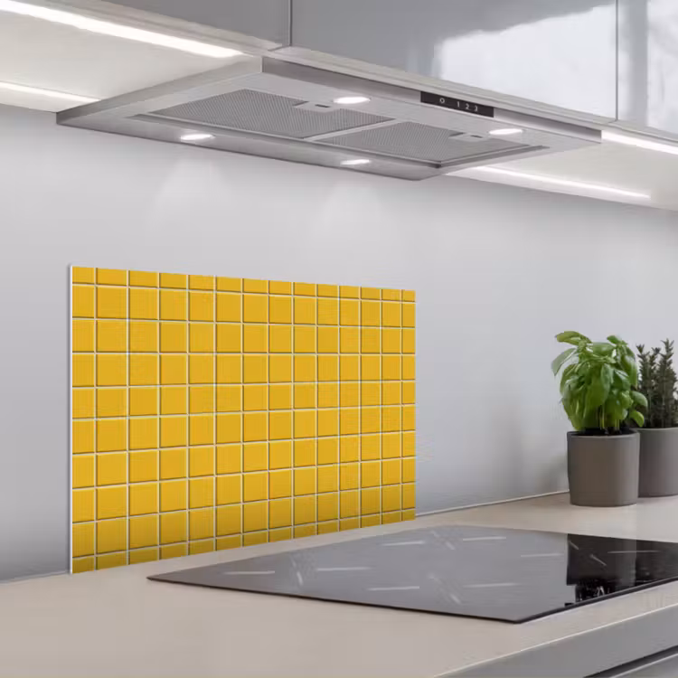 Patroon - Tegel - Okergeel keuken achterwand spatscherm klein 900 -3d_schuin