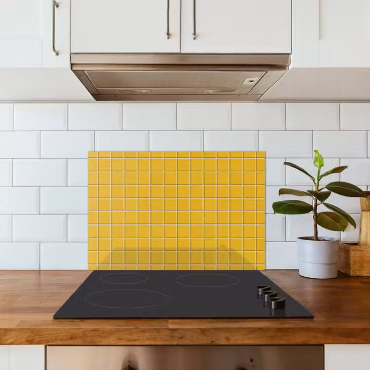 Patroon - Tegel - Okergeel keuken achterwand spatscherm klein 900 -sfeer2
