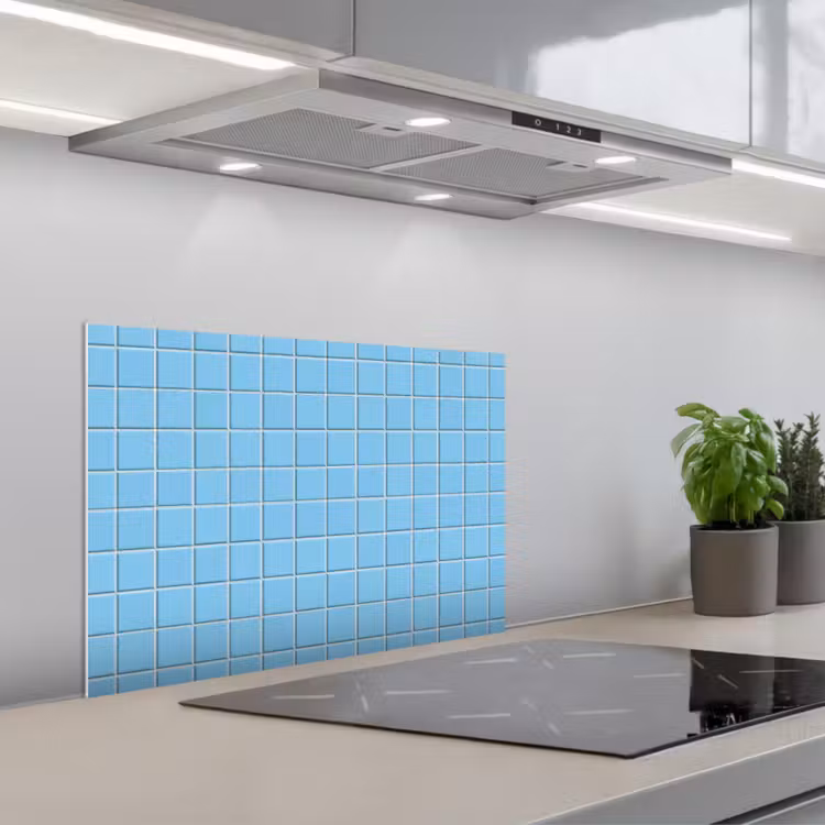 Patroon - Tegel - Pastel - Blauw keuken achterwand spatscherm klein 900 -3d_schuin