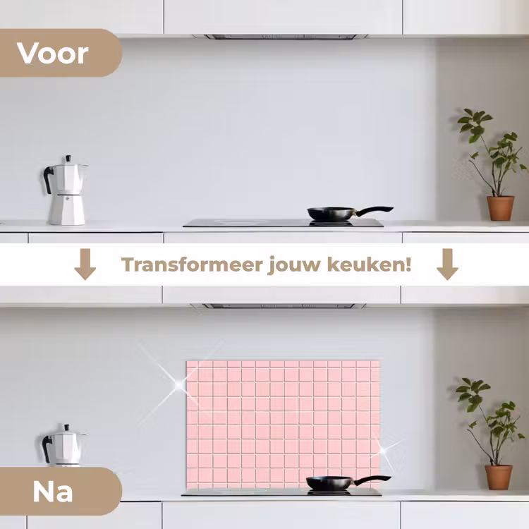 Patroon - Tegel - Pastelroze keuken achterwand spatscherm klein 900 -voor_na_NL