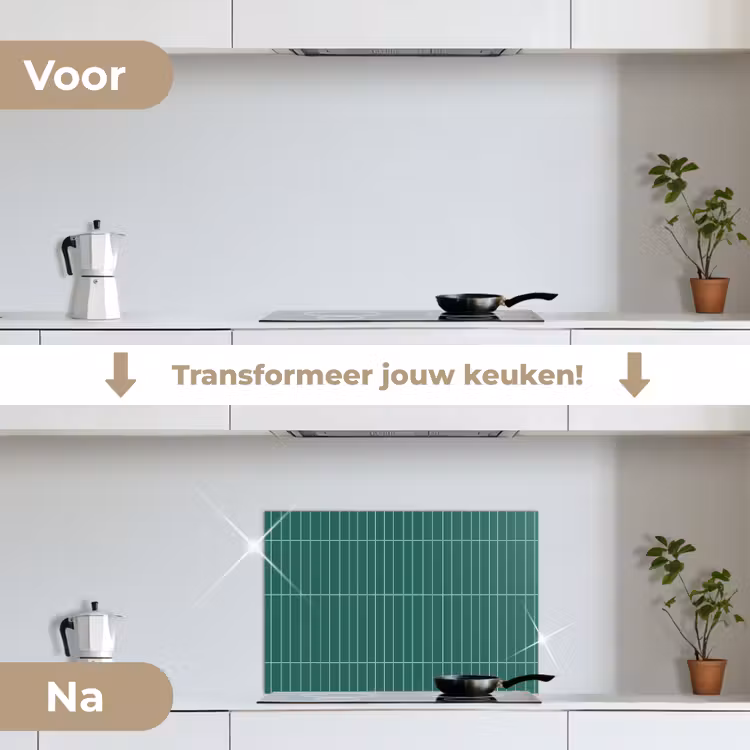 Patroon - Tegel - Saliegroen keuken achterwand spatscherm klein 900 -voor_na_NL