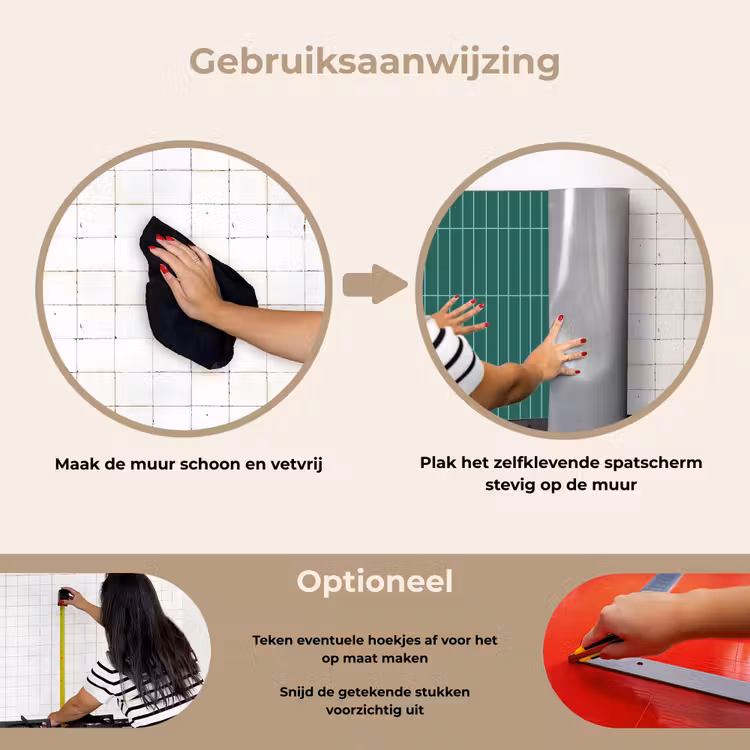 Patroon - Tegel - Saliegroen keuken achterwand spatscherm klein 900 -gebruiksaanwijzing_NL