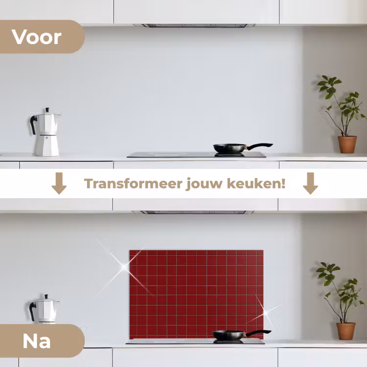 Patroon - Tegels - Burgundy keuken achterwand spatscherm klein 900 -voor_na_NL