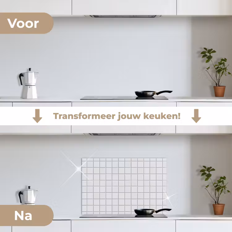 Patroon - Tegels - Grijs - Wit keuken achterwand spatscherm klein 900 -voor_na_NL