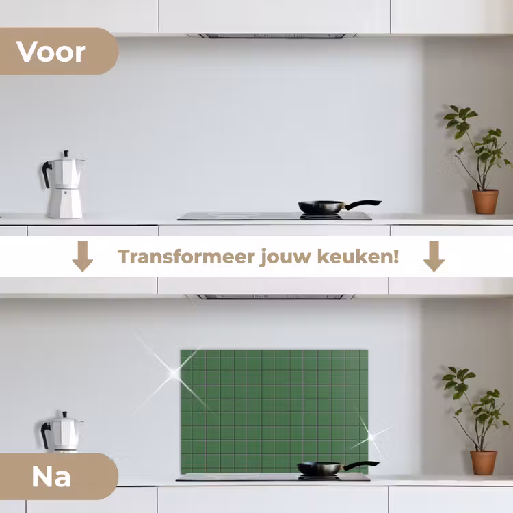 Patroon - Tegels - Groen keuken achterwand spatscherm klein 900 -voor_na_NL