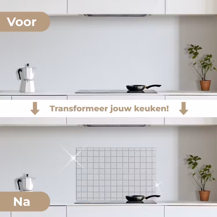 Patroon - Tegels - Licht - Grijs keuken achterwand spatscherm klein 900 -voor_na_NL