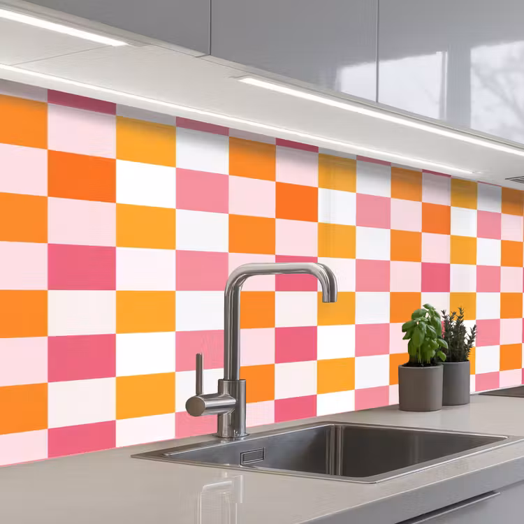 Patroon - Vierkant - Roze keuken achterwand 2 middel 871 -3d_schuin