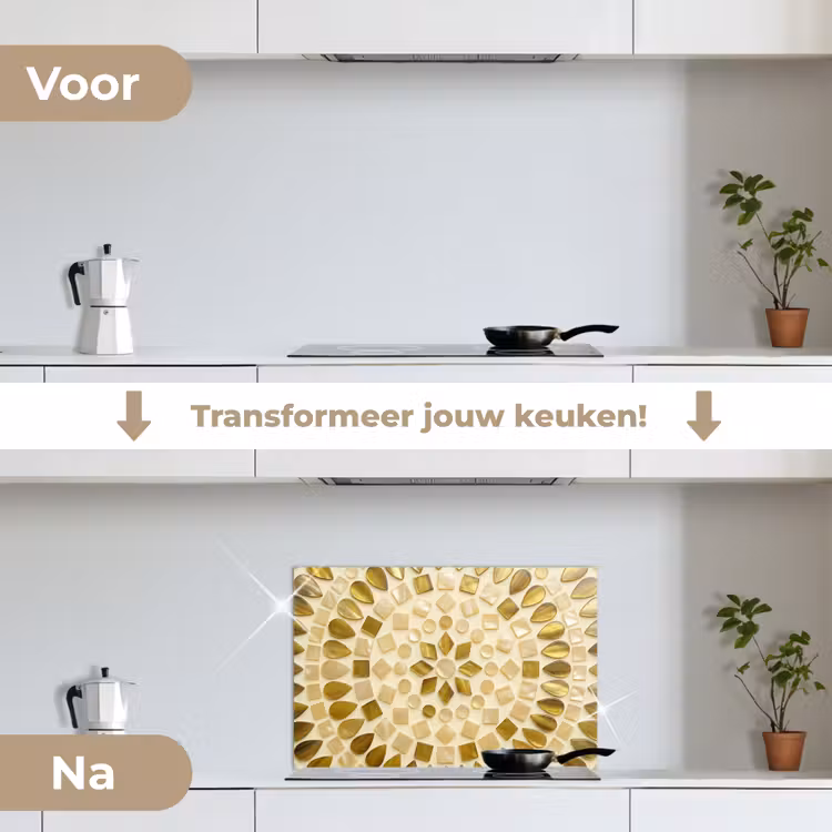 Patroon - Vormen - Mozaïek - Abstract - Goud keuken achterwand spatscherm klein -voor_na_NL