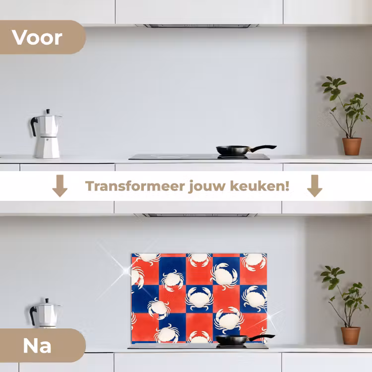 Patroon - Zeeleven - Rood - Blauw - Abstract keuken achterwand spatscherm klein -voor_na_NL