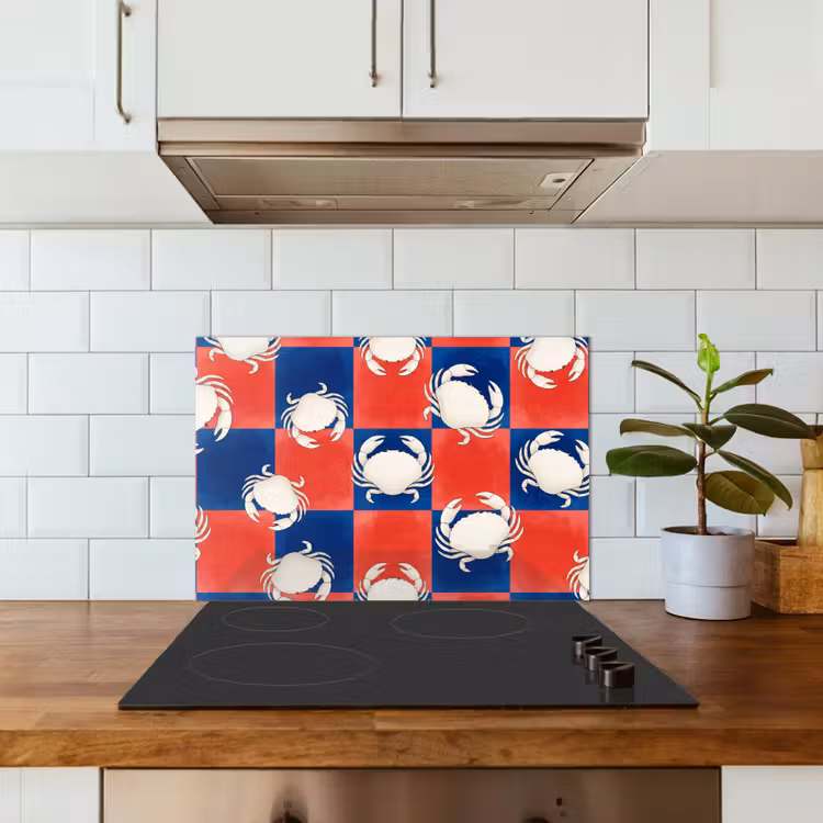 Patroon - Zeeleven - Rood - Blauw - Abstract keuken achterwand spatscherm klein -sfeer2