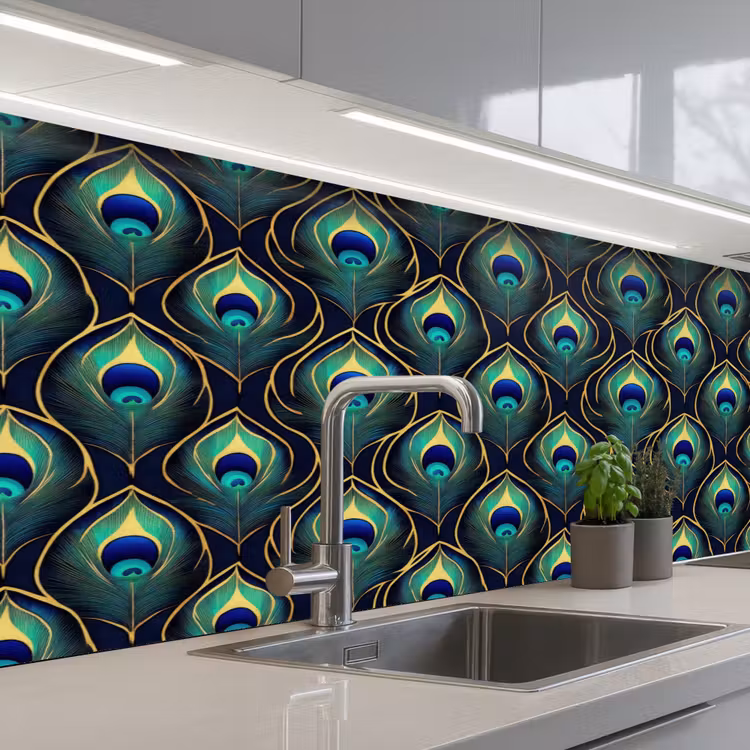 Pauw - Veren - Groen keuken achterwand 2 middel 871 -3d_schuin