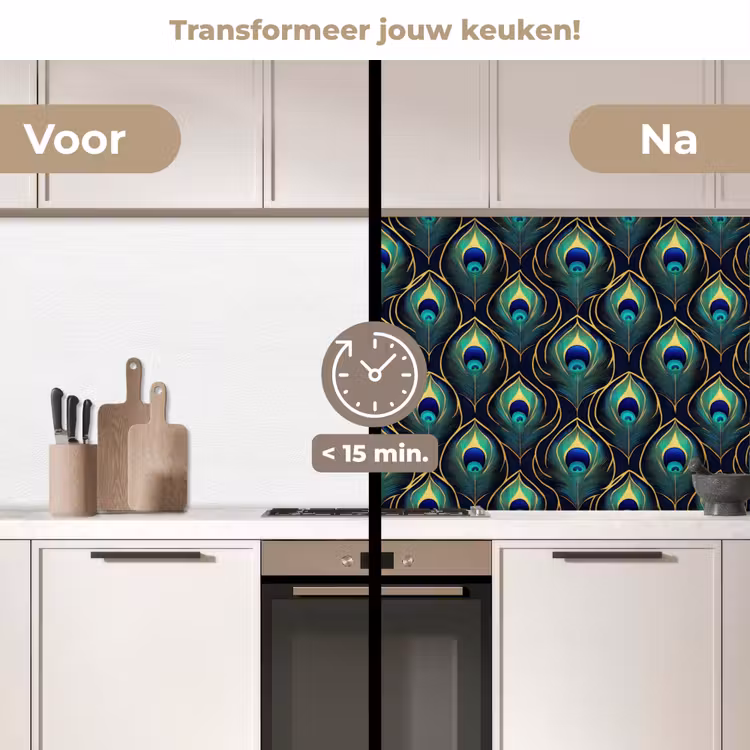 Pauw - Veren - Groen keuken achterwand 2 middel 871 -voor-na2_NL