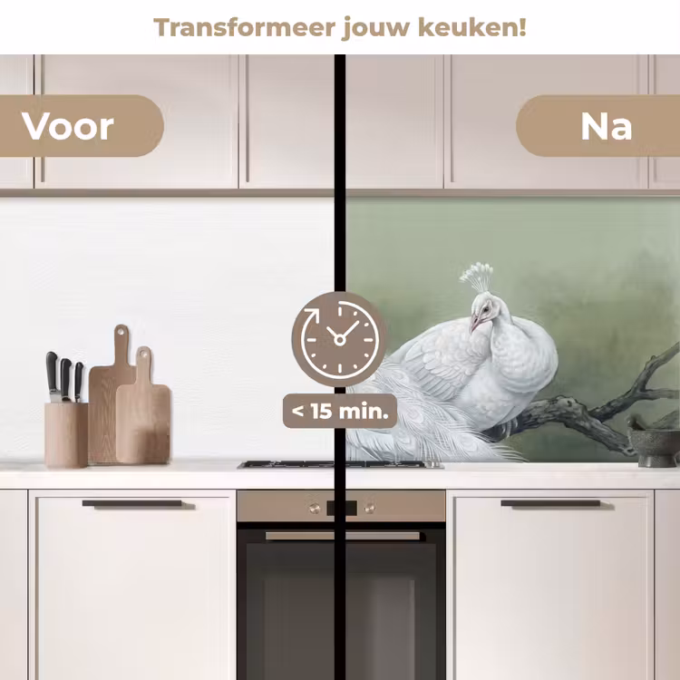 Pauwen - Wit - Natuur - Groen keuken achterwand 2 middel -voor-na2_NL