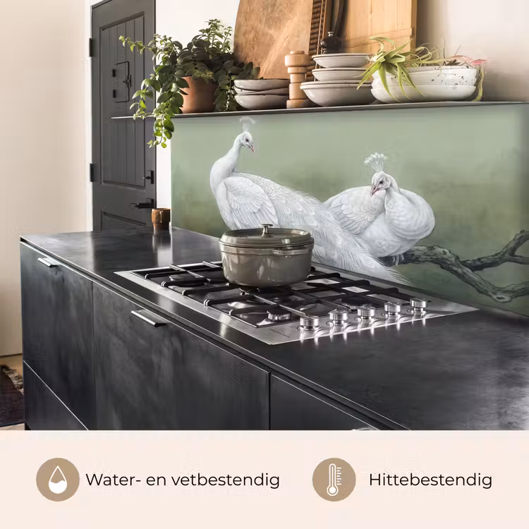Pauwen - Wit - Natuur - Groen keuken achterwand 2 middel -usp_NL