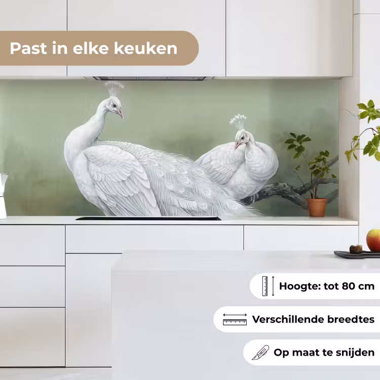 Pauwen - Wit - Natuur - Groen keuken achterwand 2 middel -sfeer4_NL