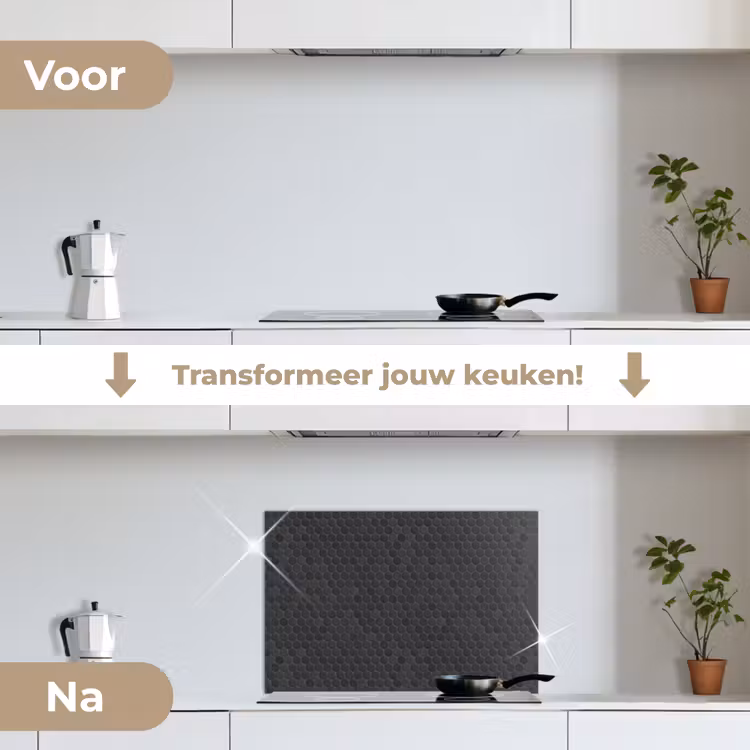 Penny - Mozaïek - Donkergrijs keuken achterwand spatscherm klein 900 -voor_na_NL