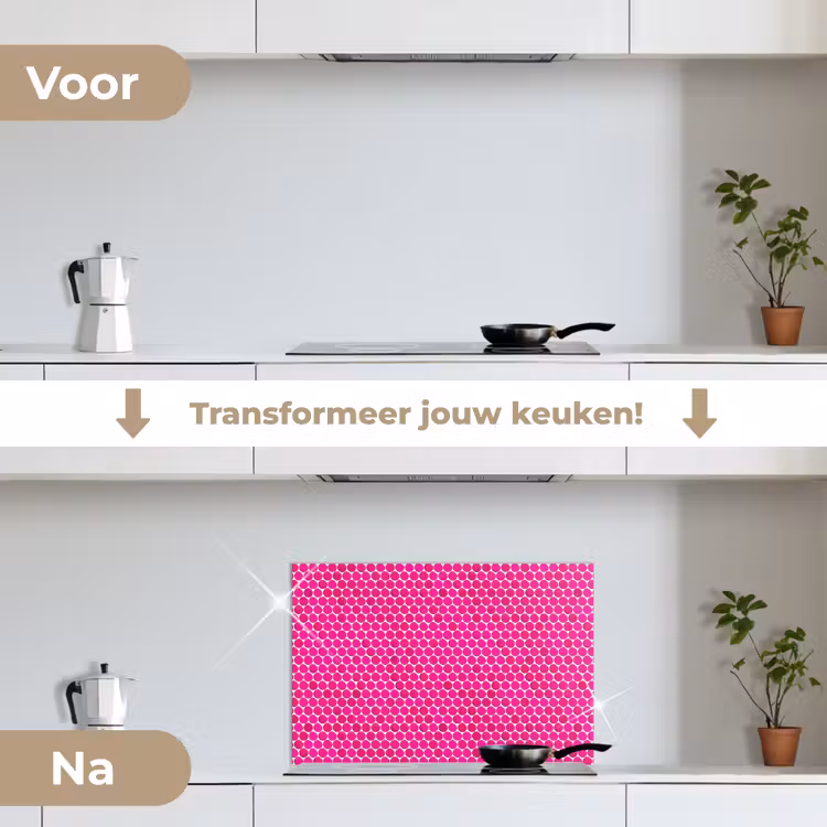 Penny - Mozaïek - Felroze keuken achterwand spatscherm klein 900 -voor_na_NL