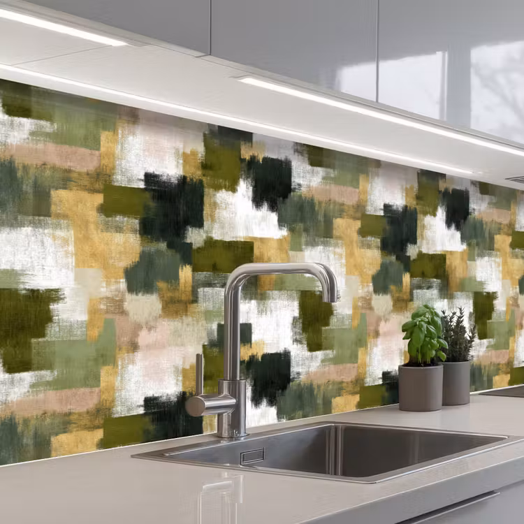 Penseelstrepen - Mos - Groentinten keuken achterwand 2 middel 871 -3d_schuin