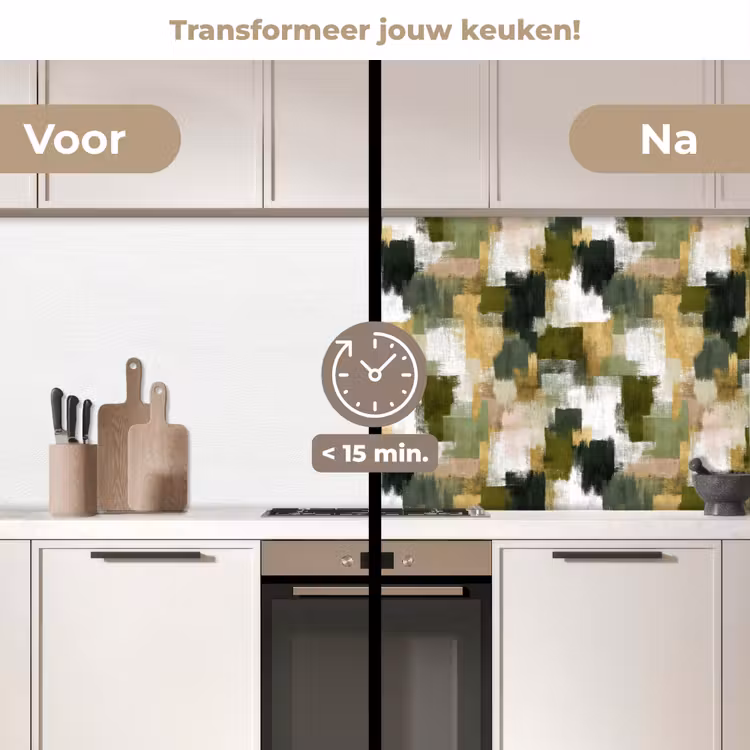 Penseelstrepen - Mos - Groentinten keuken achterwand 2 middel 871 -voor-na2_NL