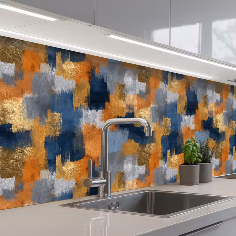 Penseelstrepen - Ruw - Textuur - Koperblauw keuken achterwand 2 middel 871 -3d_schuin