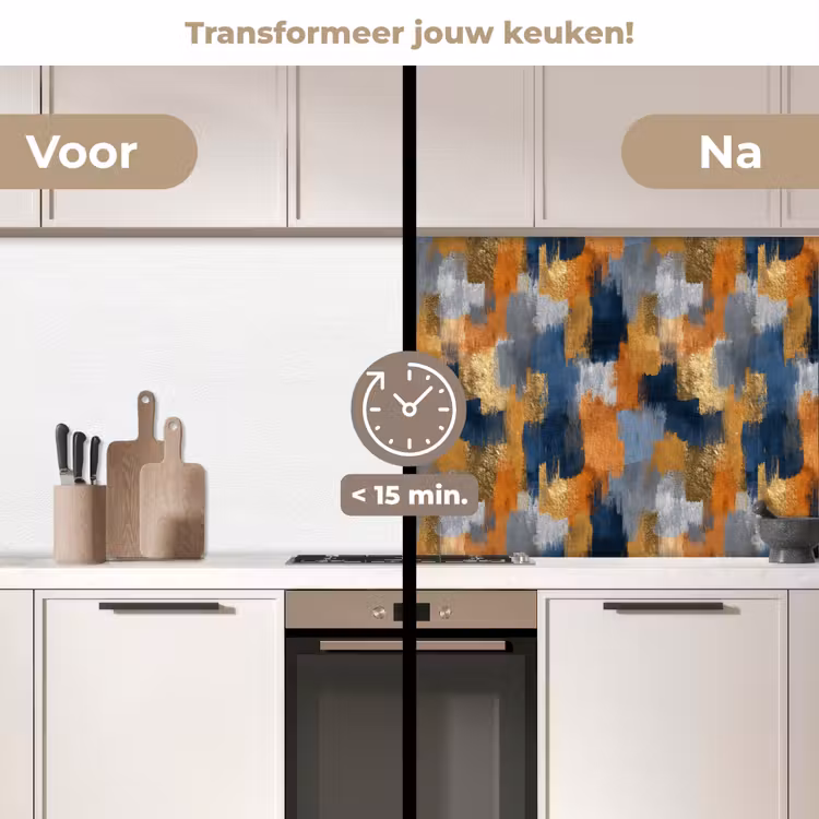 Penseelstrepen - Ruw - Textuur - Koperblauw keuken achterwand 2 middel 871 -voor-na2_NL