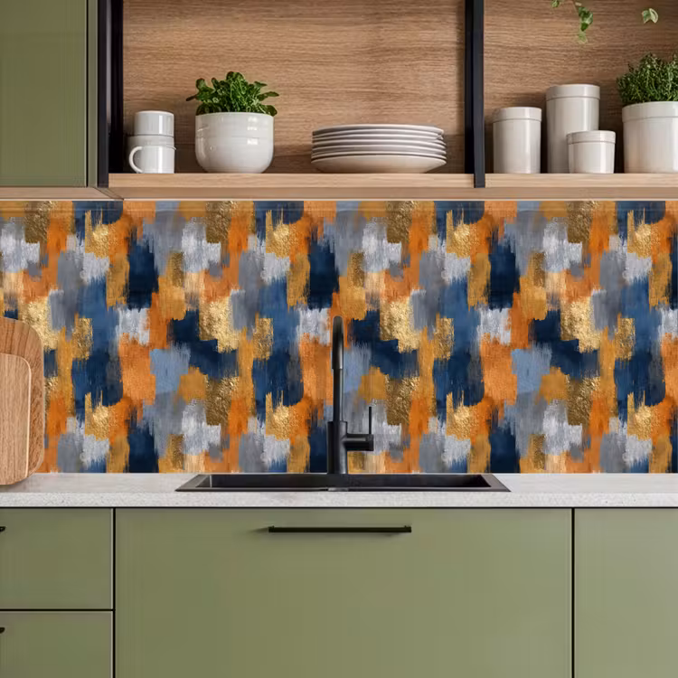 Penseelstrepen - Ruw - Textuur - Koperblauw keuken achterwand 2 middel 871 -sfeer3