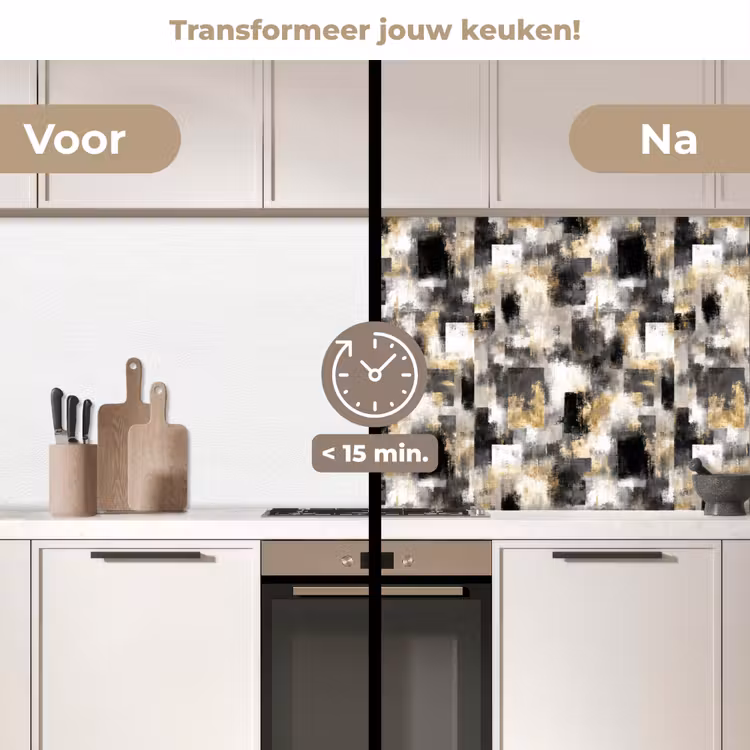 Penseelstrepen - Schaduwpatronen - Zwart - Goud keuken achterwand 2 middel 871 -voor-na2_NL