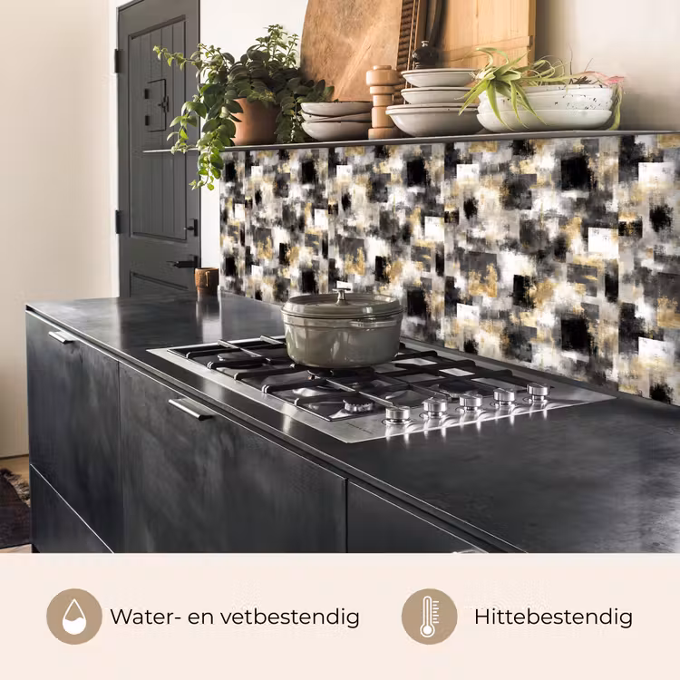 Penseelstrepen - Schaduwpatronen - Zwart - Goud keuken achterwand 2 middel 871 -usp_NL