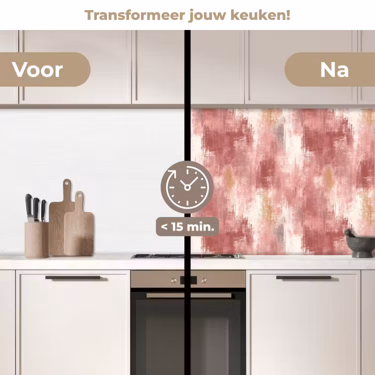 Penseelstrepen - Verweerd - Roze keuken achterwand 2 middel 871 -voor-na2_NL