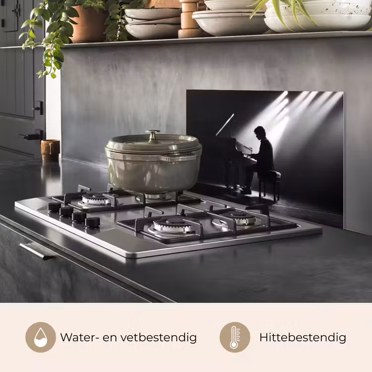 Persoon - Piano - Muziek - Zwart-wit - Podium keuken achterwand spatscherm klein -usp_NL