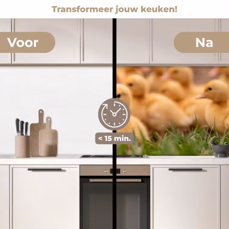 Pijltje - Eend - Natuur - Geel keuken achterwand 2 middel -voor-na2_NL