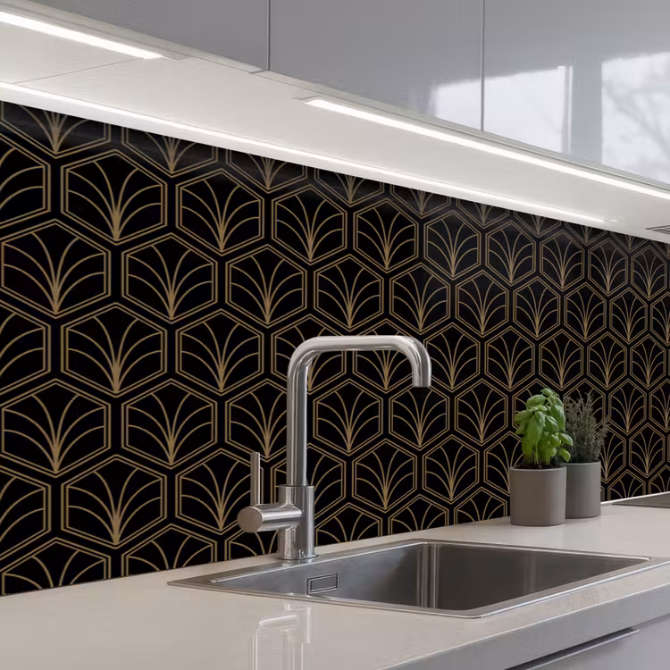 Pijlvorm - Waaier - Goud keuken achterwand 2 middel 871 -3d_schuin