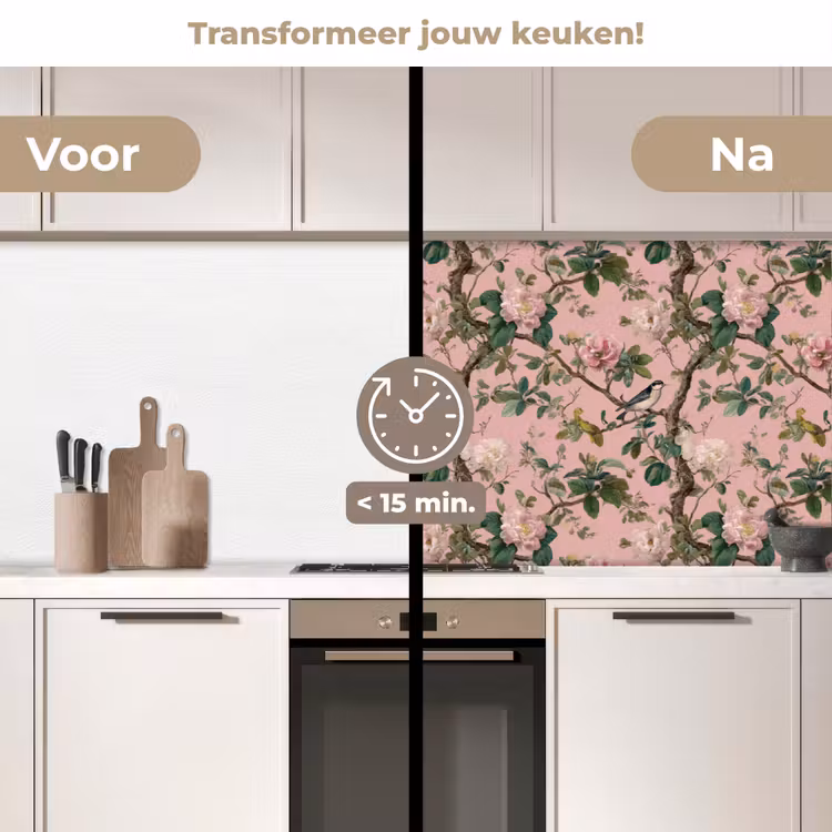 Pioenrozen - Botanisch - Vogel keuken achterwand 2 middel 871 -voor-na2_NL