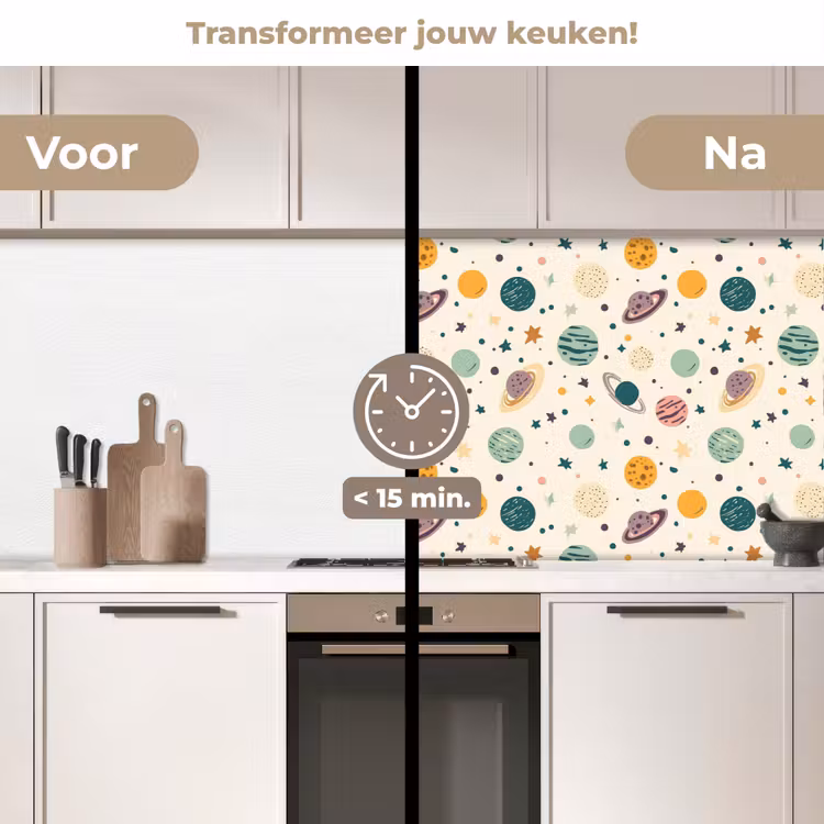 Planeten - Retro - Kleurrijk keuken achterwand 2 middel 871 -voor-na2_NL