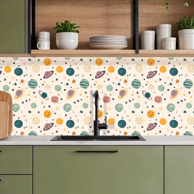 Planeten - Retro - Kleurrijk keuken achterwand 2 middel 871 -sfeer3