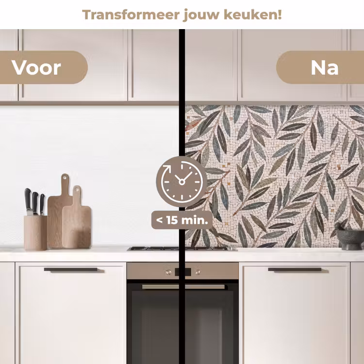 Plant - Blad - Mozaïek - Groen keuken achterwand 2 middel -voor-na2_NL