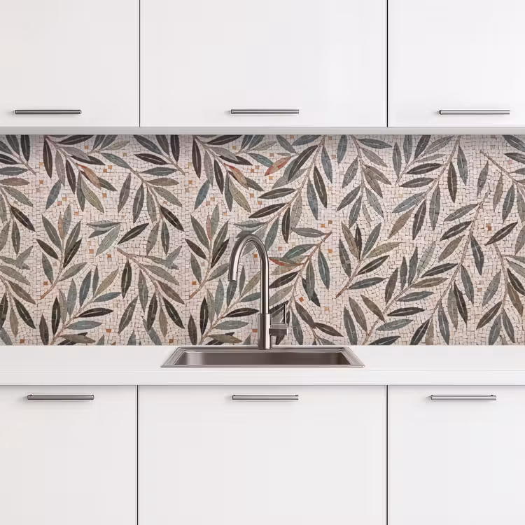 Plant - Blad - Mozaïek - Groen keuken achterwand 2 middel -3d