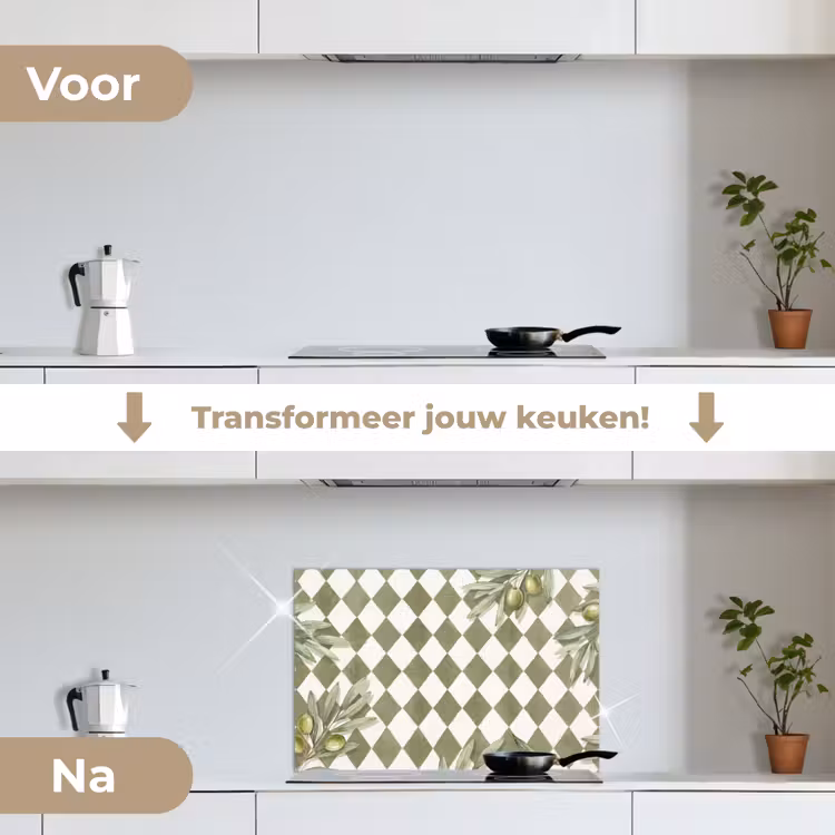 Plant - Olijftakken - Waterverf - Mediterraan - Groen keuken achterwand spatscherm klein -voor_na_NL