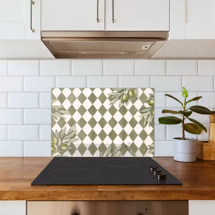 Plant - Olijftakken - Waterverf - Mediterraan - Groen keuken achterwand spatscherm klein -sfeer2