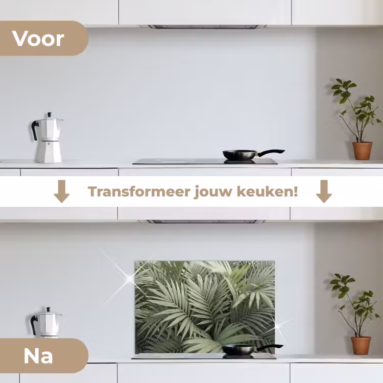Plant - Palmbladeren - Natuur - Groen keuken achterwand spatscherm klein -voor_na_NL
