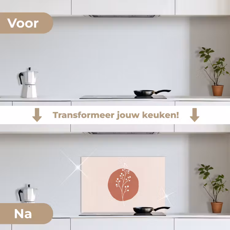 Plant - Tak - Abstract - Modern - Wit keuken achterwand spatscherm klein -voor_na_NL