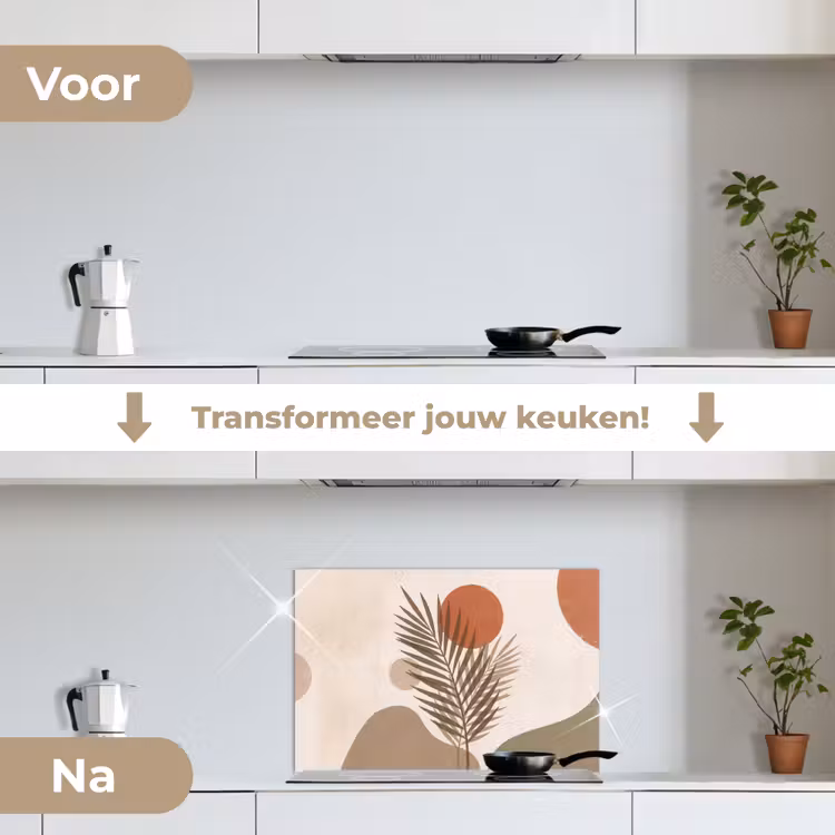 Planten - Bladeren - Abstract - Modern - Beige keuken achterwand spatscherm klein -voor_na_NL