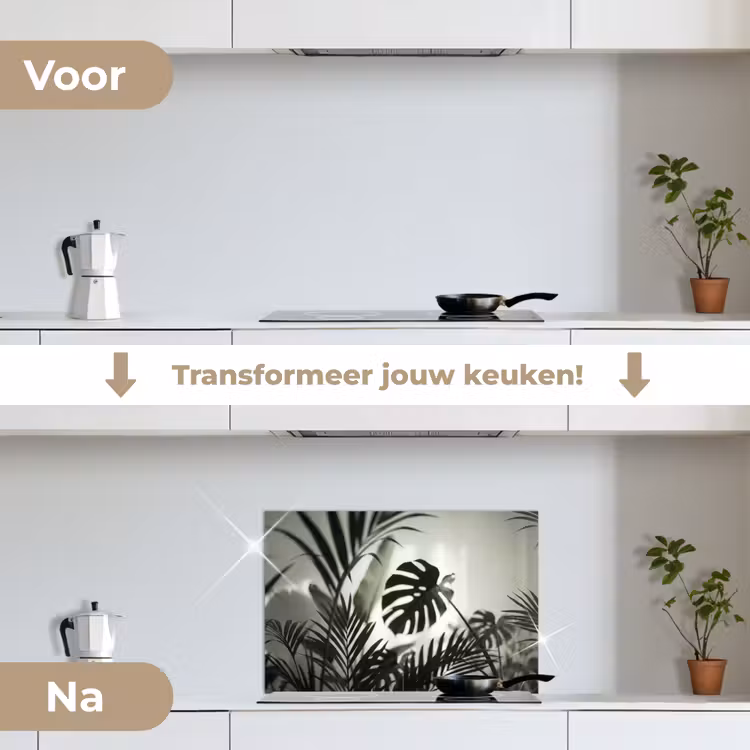 Planten - Bladeren - Natuur - Minimalistisch - Groen keuken achterwand spatscherm klein -voor_na_NL