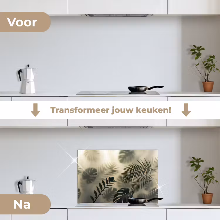 Planten - Bladeren - Schaduwen - Groen - Modern keuken achterwand spatscherm klein -voor_na_NL